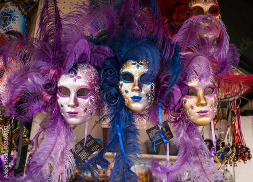VENICE (VENEZIA) ITALY, OCTOBER 18, 2017 - Venice carnival masks close up, Venice masks for sale on the market, Venice, Italy