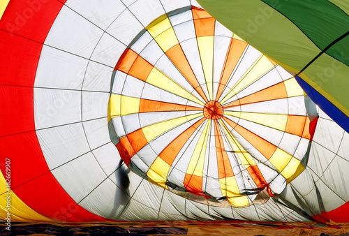 Interior of a hot air balloon being inflated, near Manacor, Mallorca, Balearic Islands, Spain, Europe photo