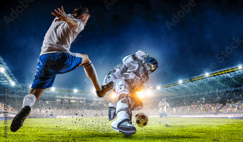 Astronaut play soccer game © Sergey Nivens
