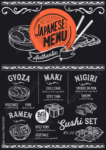 Sushi menu restaurant, food template.