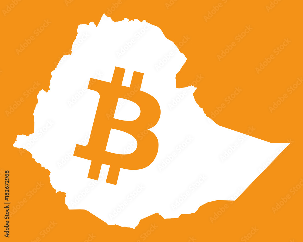 Ethiopia map with bitcoin crypto currency symbol illustration Ethiopia map with bitcoin crypto currency symbol illustration