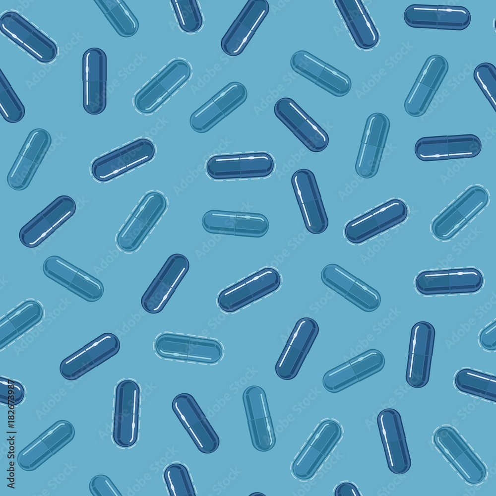 Medical seamless pattern with capsules or pills, vector illustration, light blue background. Medical seamless pattern with capsules or pills, vector illustration, light blue background.