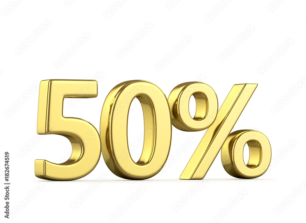 Fifty gold percent on a white background. 3D illustration Fifty gold percent on a white background. 3D illustration