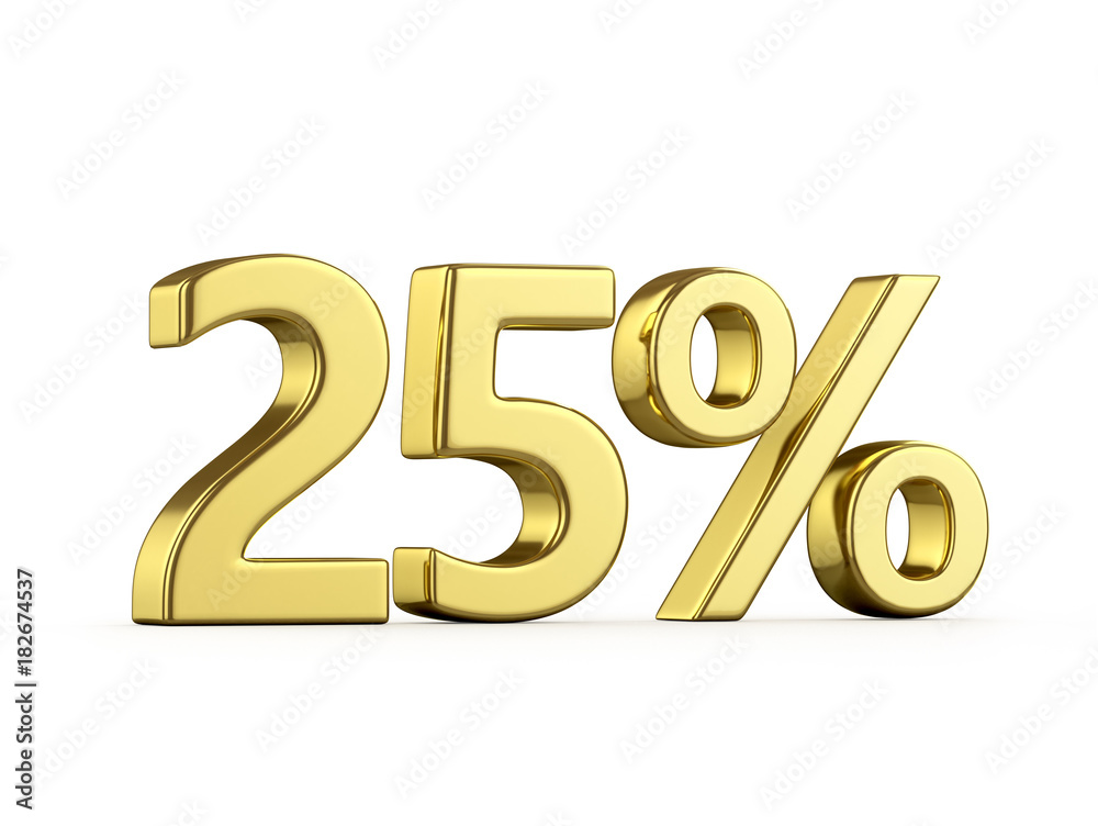 Twenty five gold percent on a white background. 3D illustration Twenty five gold percent on a white background. 3D illustration
