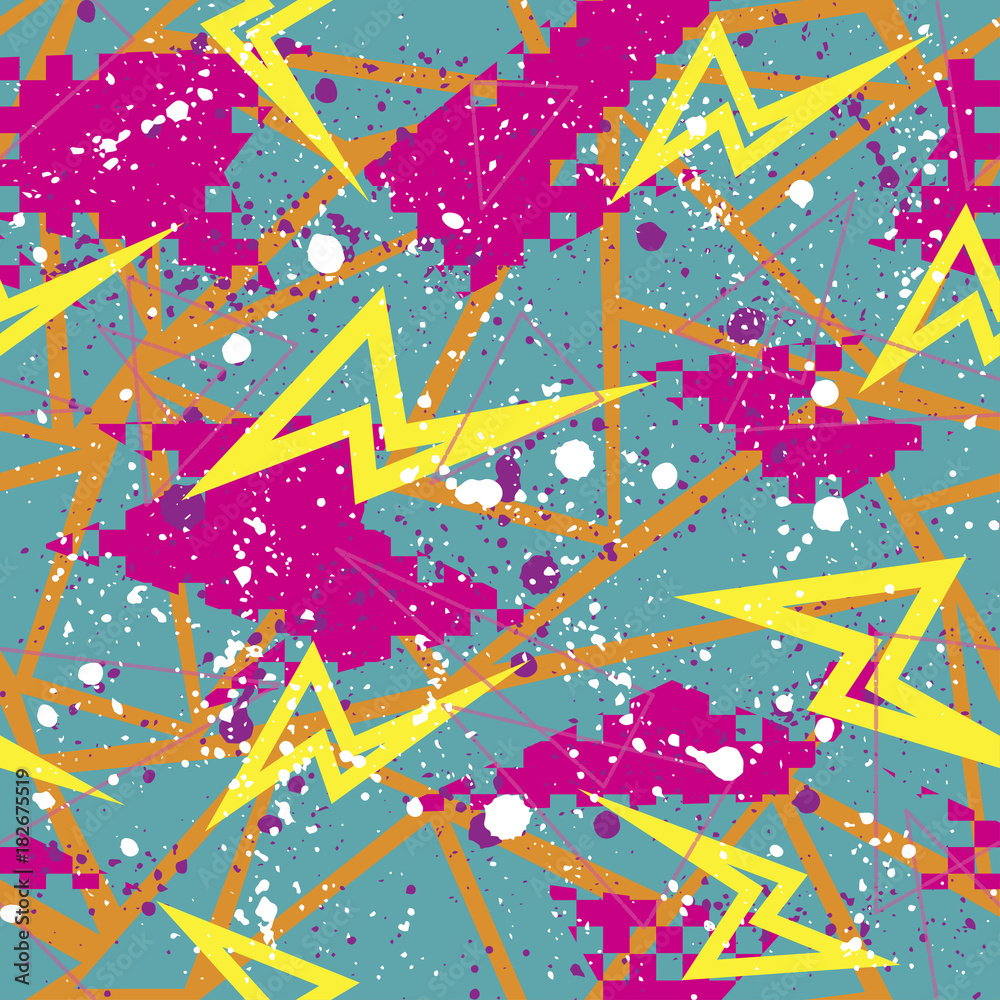 Abstract seamless vector pattern for girls, boys, clothes. Creative background with dots, geometric figures Funny wallpaper for textile and fabric. Fashion style. Colorful bright Abstract seamless vector pattern for girls, boys, clothes. Creative background with dots, geometric figures Funny wallpaper for textile and fabric. Fashion style. Colorful bright