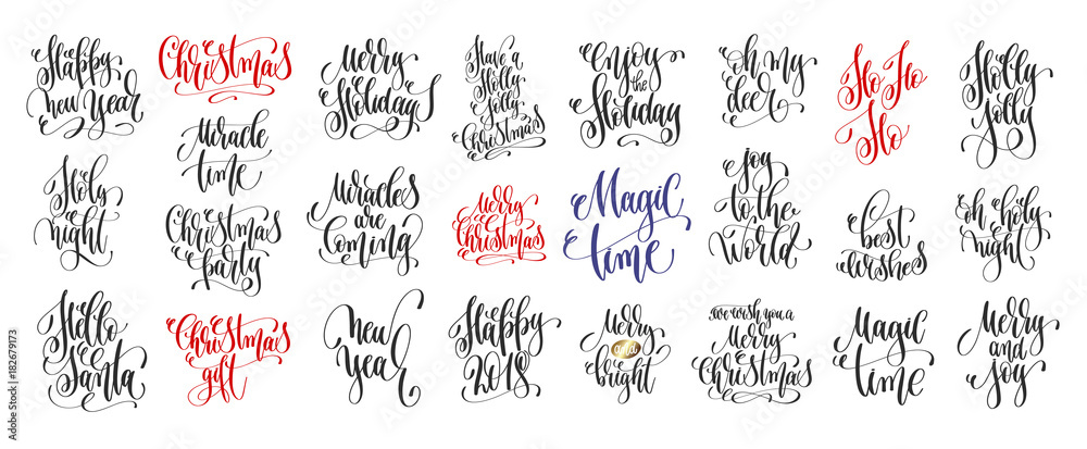 set of 25 hand lettering inscription to winter holiday
