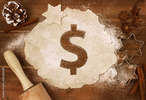Cookie dough cut as the shape of a Dollar symbol (series)