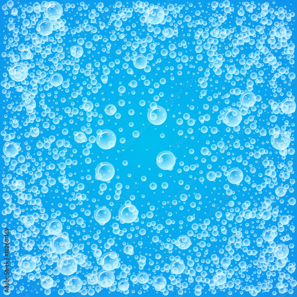 Background of blue color with water bubbles.