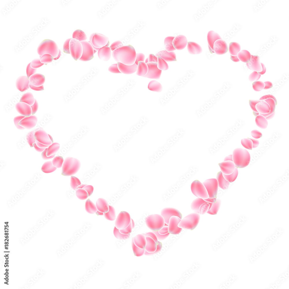 Pink petals heart isolated. EPS 10 vector