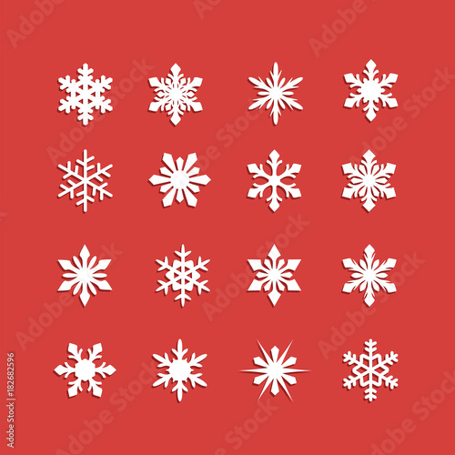 White snowflakes icon on red background.