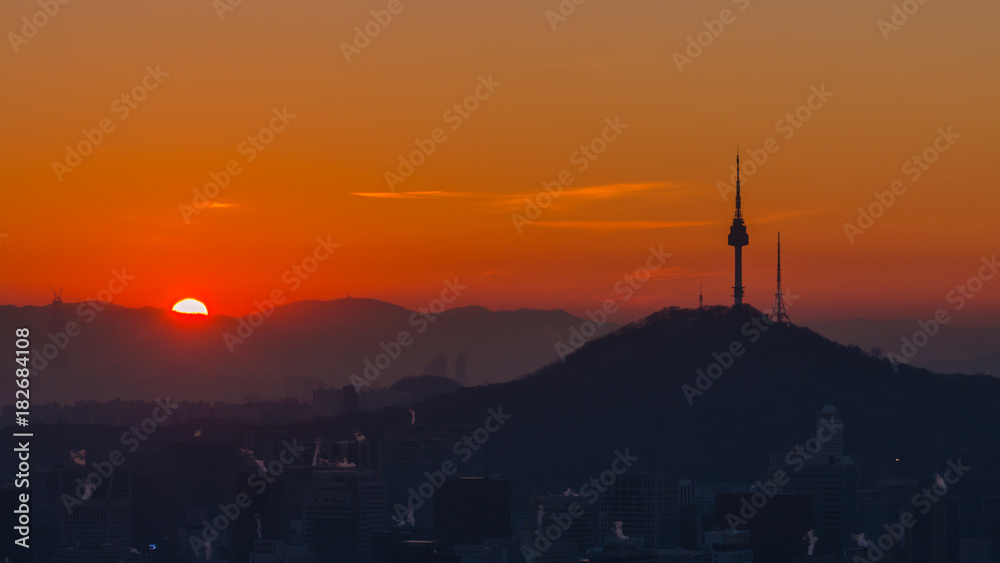 Sunrise of Seoul City Skyline, South Korea