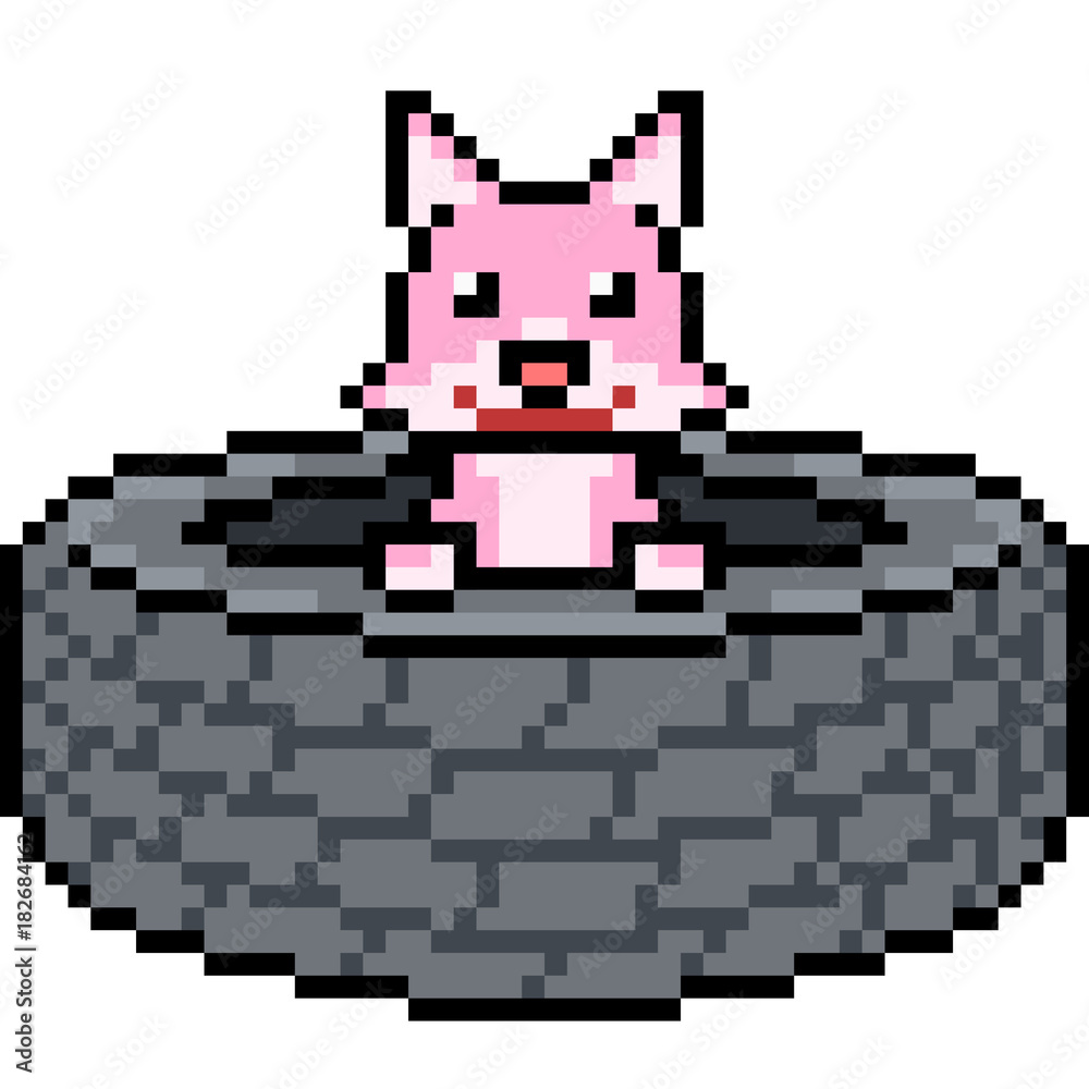 Fototapeta premium vector pixel art cat play in tire