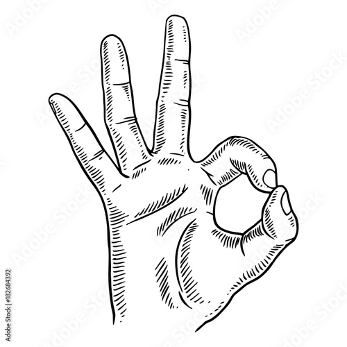 Hand with ok gesture engraving vector illustration