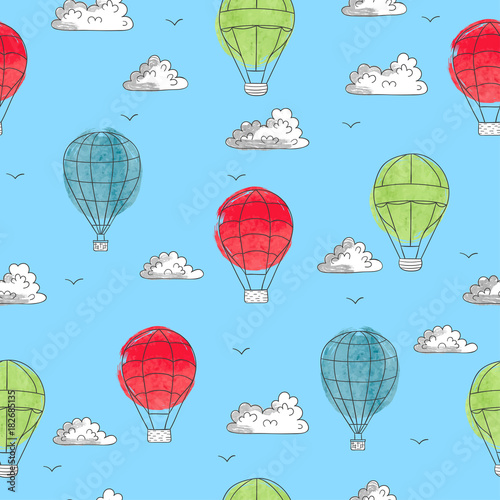 Fototapeta Naklejka Na Ścianę i Meble -  Seamless pattern with colorful flying air balloons. Vector illustration.