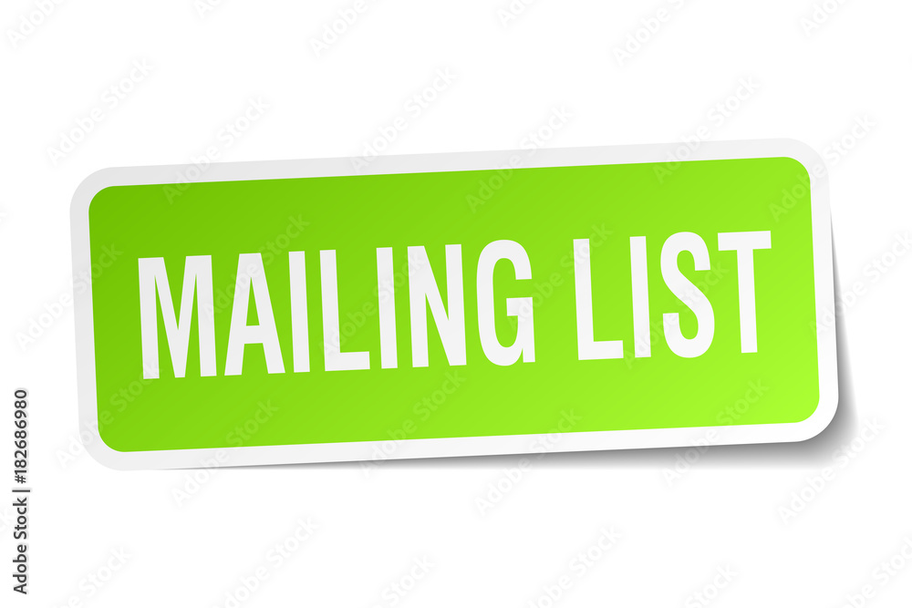 mailing list square sticker on white mailing list square sticker on white
