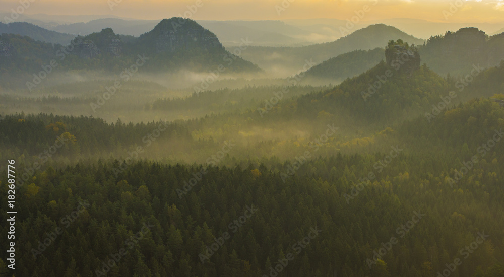Saxon Switzerland National Park at dawn 