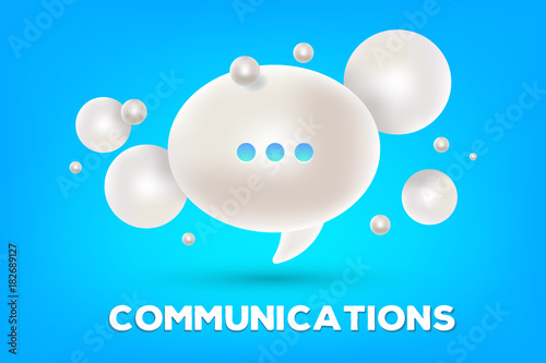 Realistic design of online chatting technology. Vector illustration of 3d white dialog speech bubble with three dots