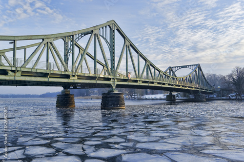 Glienicke Bridge over frozen Havel River, Germany
