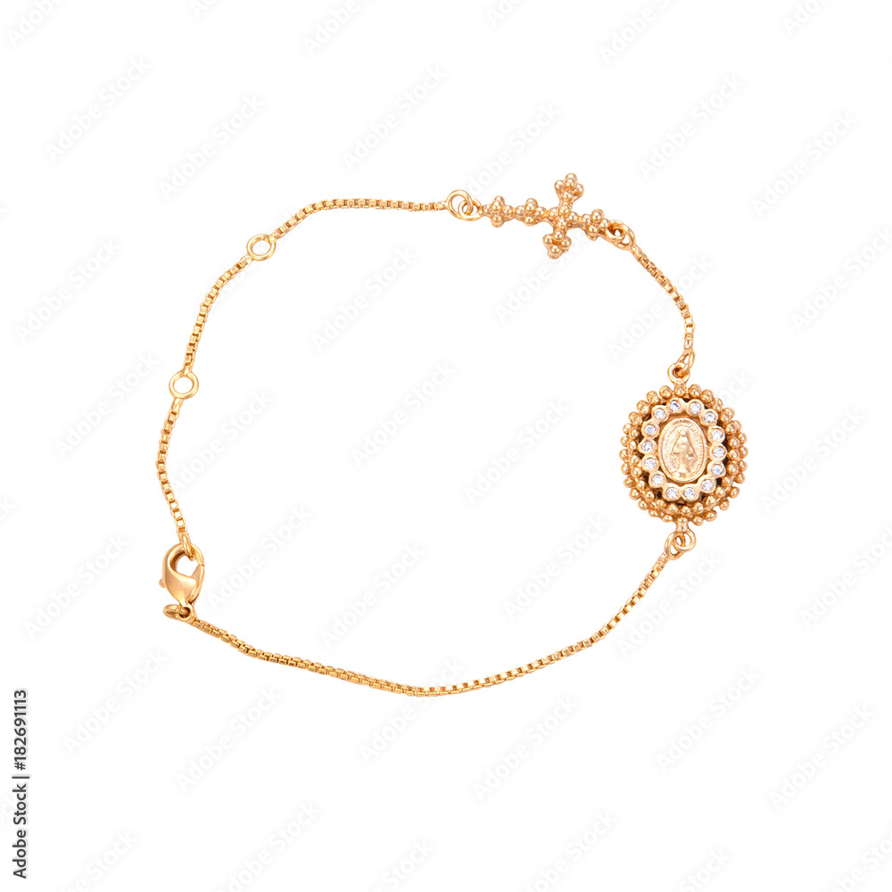 Gold Bracelet with a cross isolated Gold Bracelet with a cross isolated