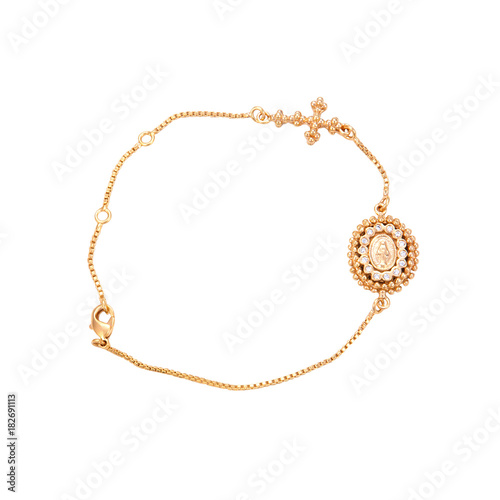 Gold Bracelet with a cross isolated