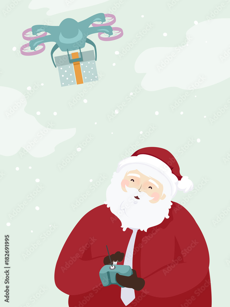 Santa Claus Drone Gift Illustration Santa Claus Drone Gift Illustration