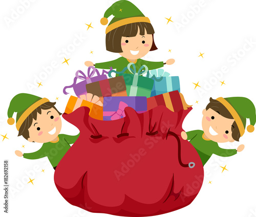 Stickman Kids Elf Gift Bag Illustration