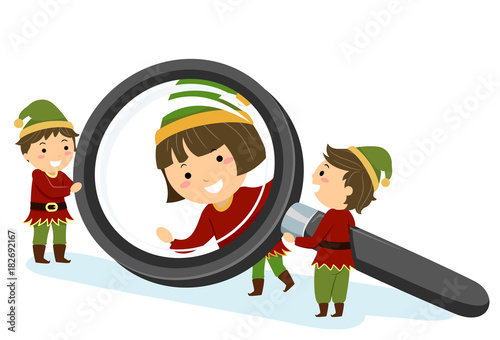 Stickman Kids Elf Magnifying Glass Illustration