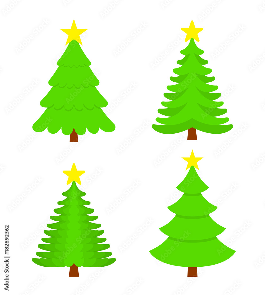 Flat Christmas Tree Isolated on white background - stock vector.
