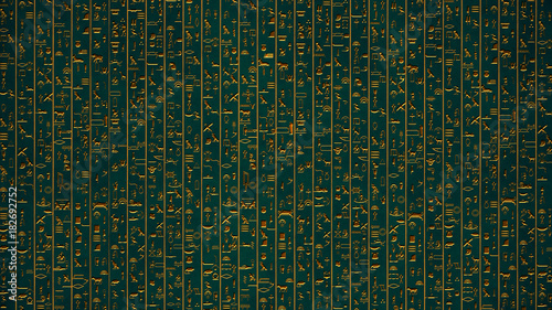 Golden Egyptian Hieroglyphs Ancient Wall