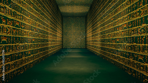 Golden Egyptian Tunnel Hieroglyphs Corridor