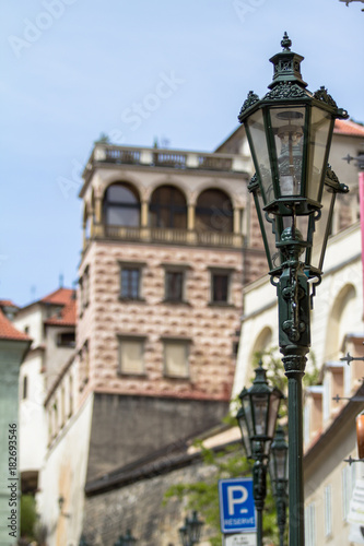 Lantern on a cozy street in Prague