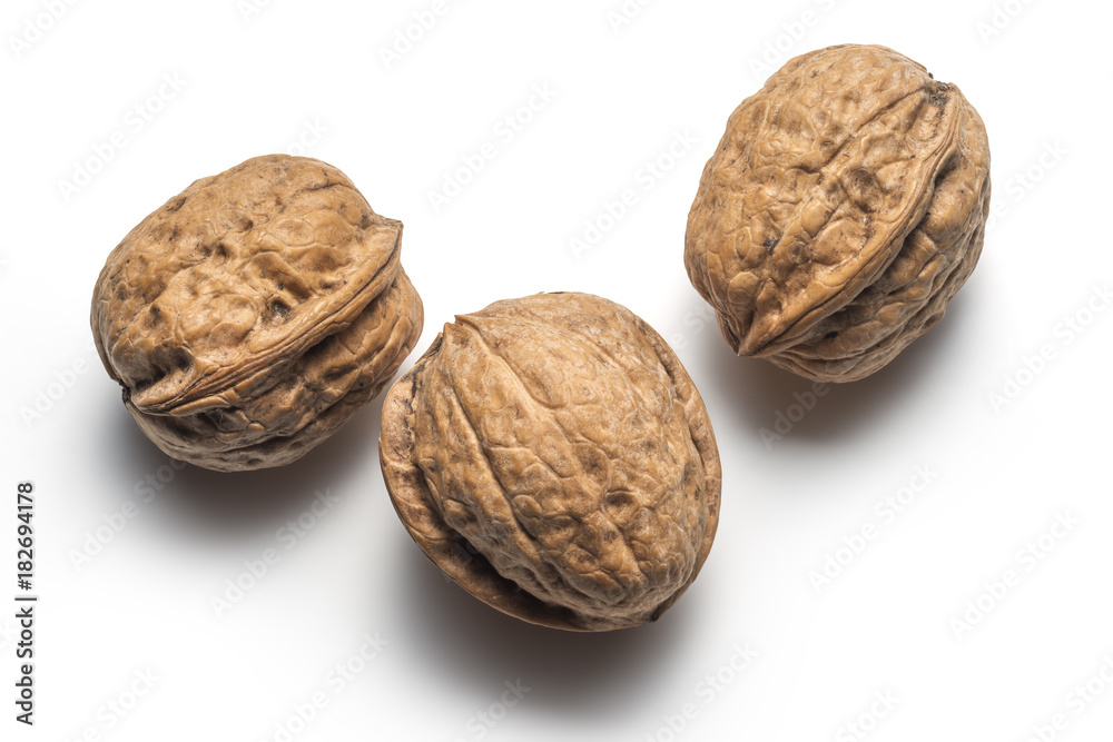 Whole walnuts on white background Whole walnuts on white background