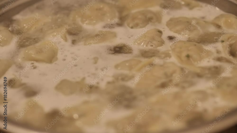 Dumpling cooking in boiling water. Meat Dumplings Dumpling cooking in boiling water. Meat Dumplings