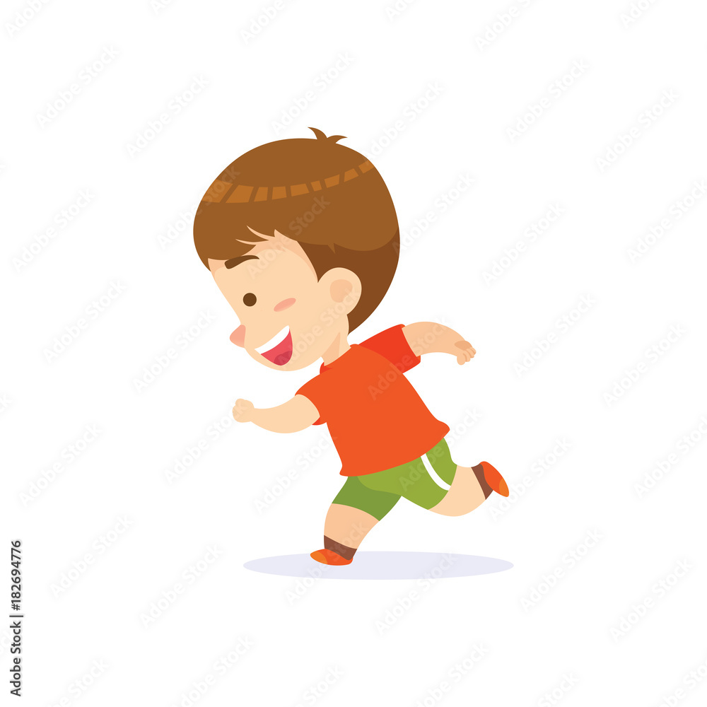 Funny Cartoon Character, Little boy running with white background Stock  Vector | Adobe Stock
