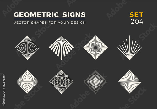 Set of eight minimalistic trendy shapes. Stylish vector logo emblems for Your design. Simple geometric signs collection.