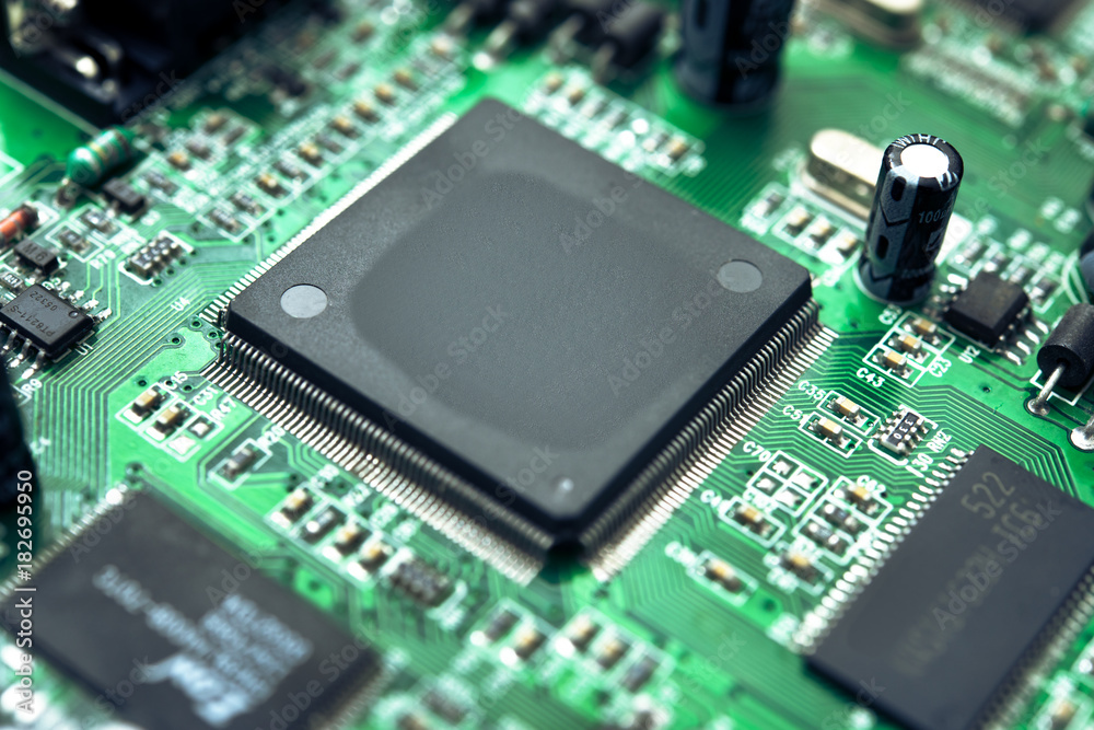 Closeup of electronic circuit board with processor Closeup of electronic circuit board with processor