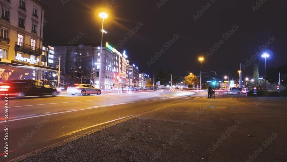 Long exposure timelapse of traffic, people and buildings in Geneva, Switzerland. Long exposure timelapse of traffic, people and buildings in Geneva, Switzerland.