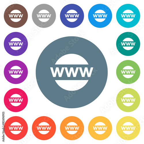 Domain name flat white icons on round color backgrounds