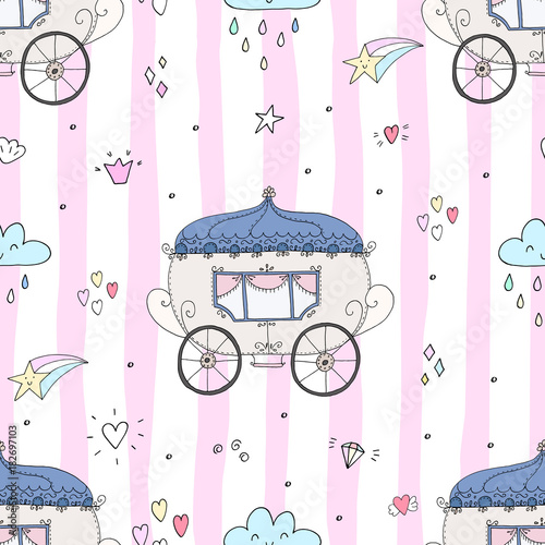 Seamless pattern with fairy tale carriage vector illustration