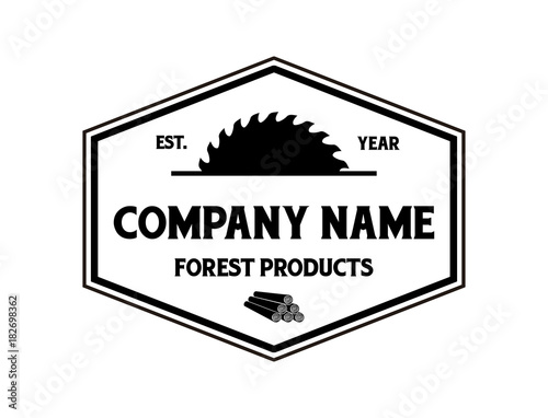 Hexagon Various Machine Saw and Circle Chainsaw and Stack Lumber Tree Trunk with Illustration Vintage Logo