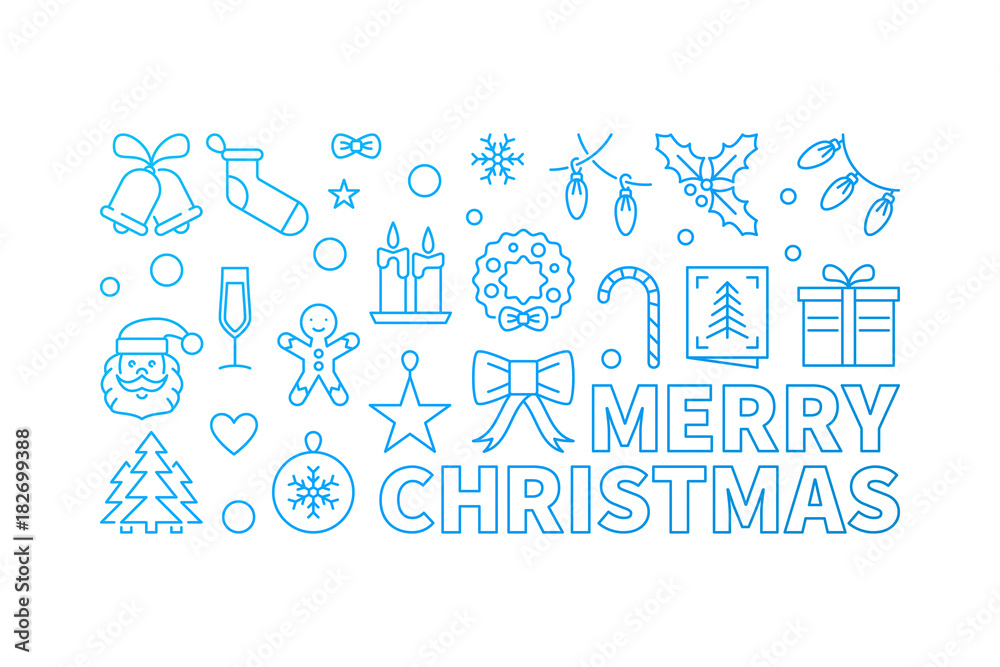 Merry Christmas blue vector linear horizontal banner Merry Christmas blue vector linear horizontal banner