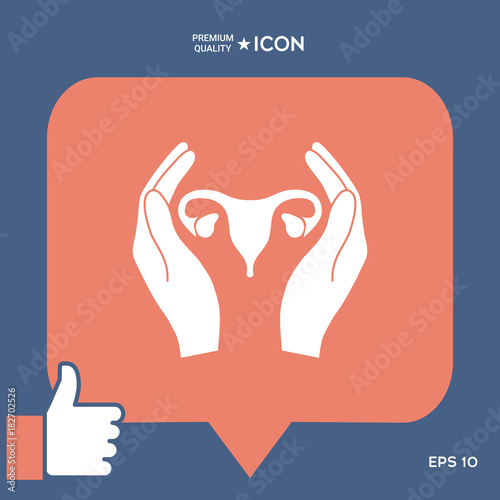 Hands holding Female uterus - protection icon