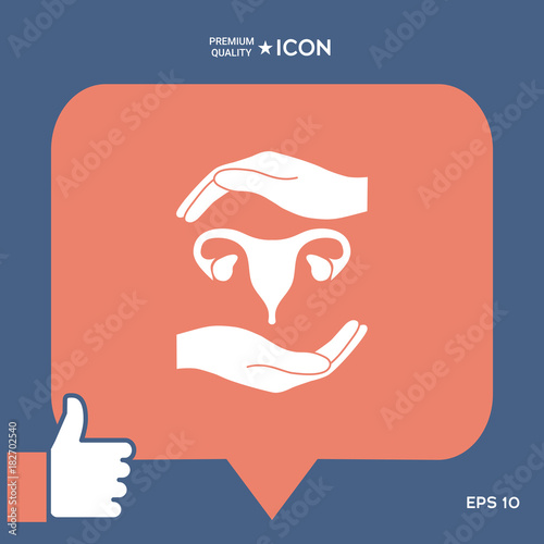 Hands holding Female uterus - protection symbol