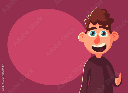 Successful person standing with raised arm up. Character giving thumb up. Catoon vector illustration