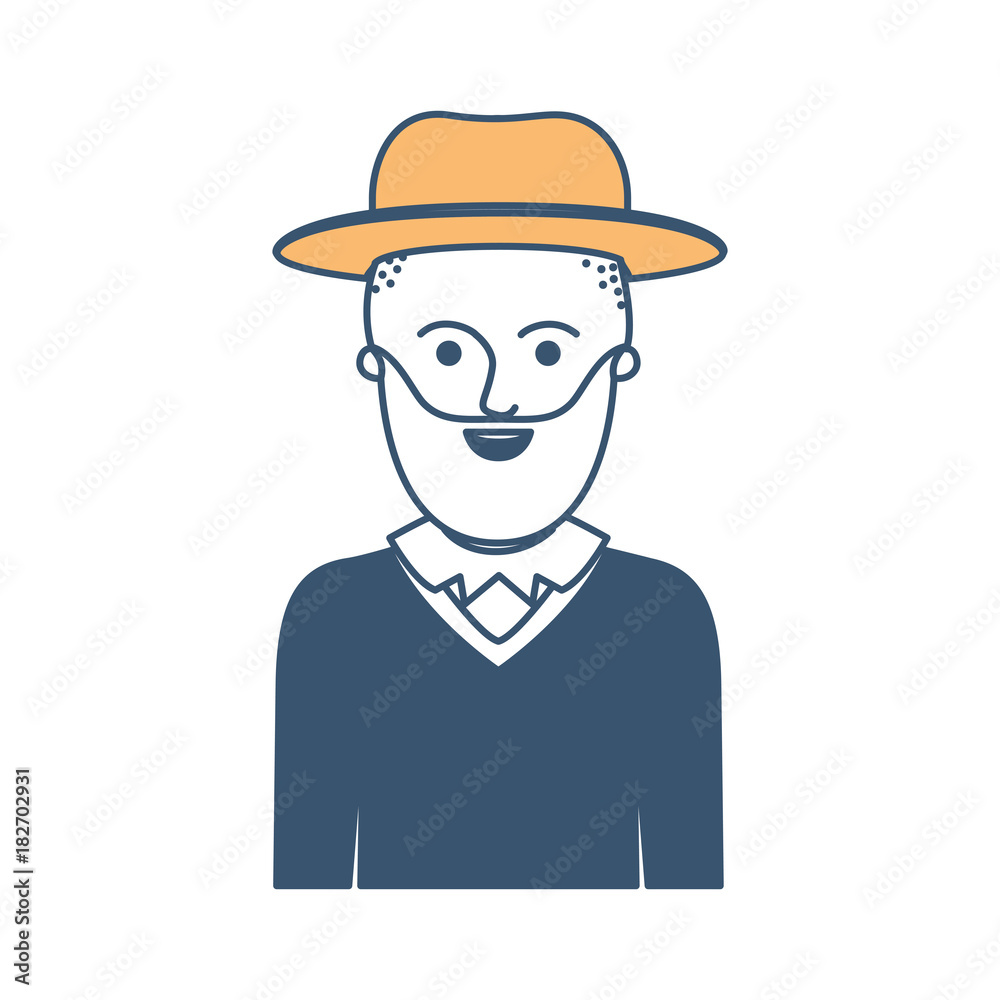 man half body with hat and sweater with short hair and beard in color sections silhouette vector illustration man half body with hat and sweater with short hair and beard in color sections silhouette vector illustration