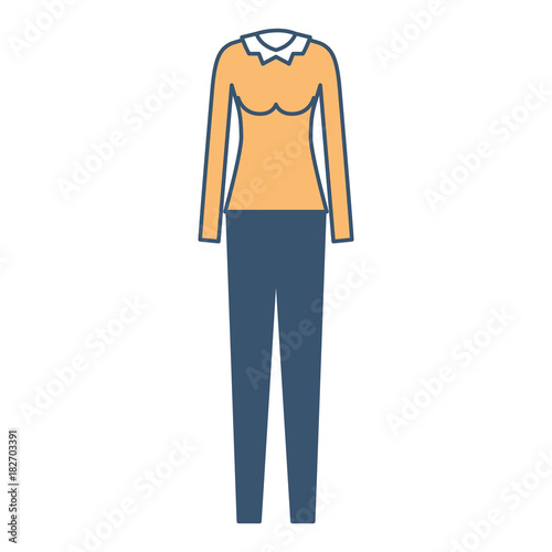 female clothes with pant and blouse long sleeve in color sections silhouette vector illustration
