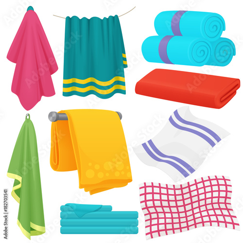 Cute cartoon folded vector towels set.
