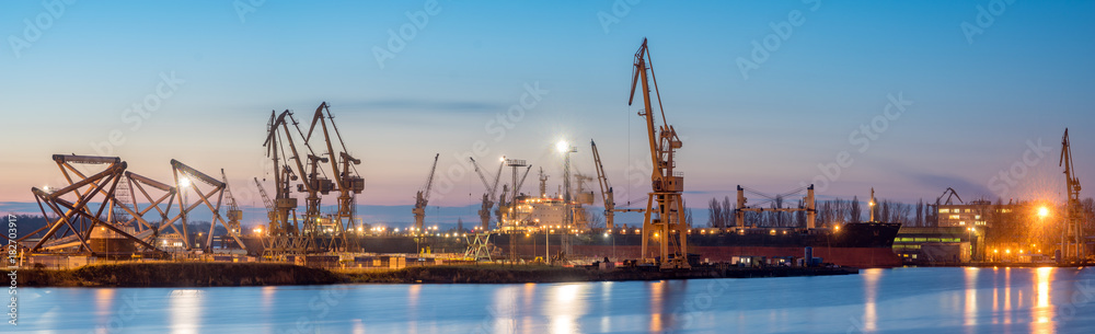 Szczecin, Poland-November 2017: Shipyard in Szczecin, panorama
