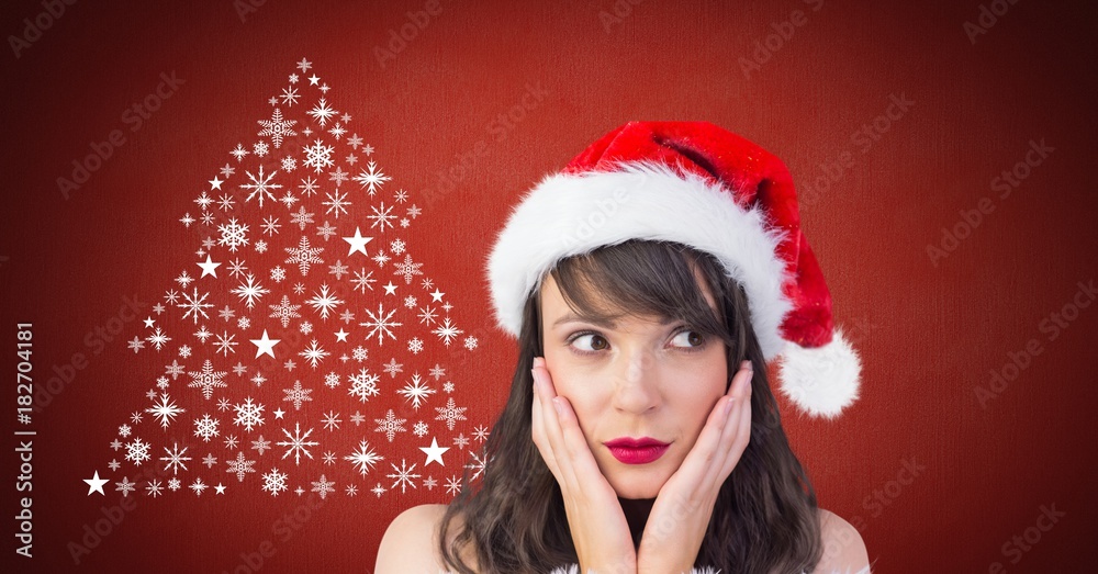 Woman Santa surprised and Snowflake Christmas tree pattern shape Woman Santa surprised and Snowflake Christmas tree pattern shape