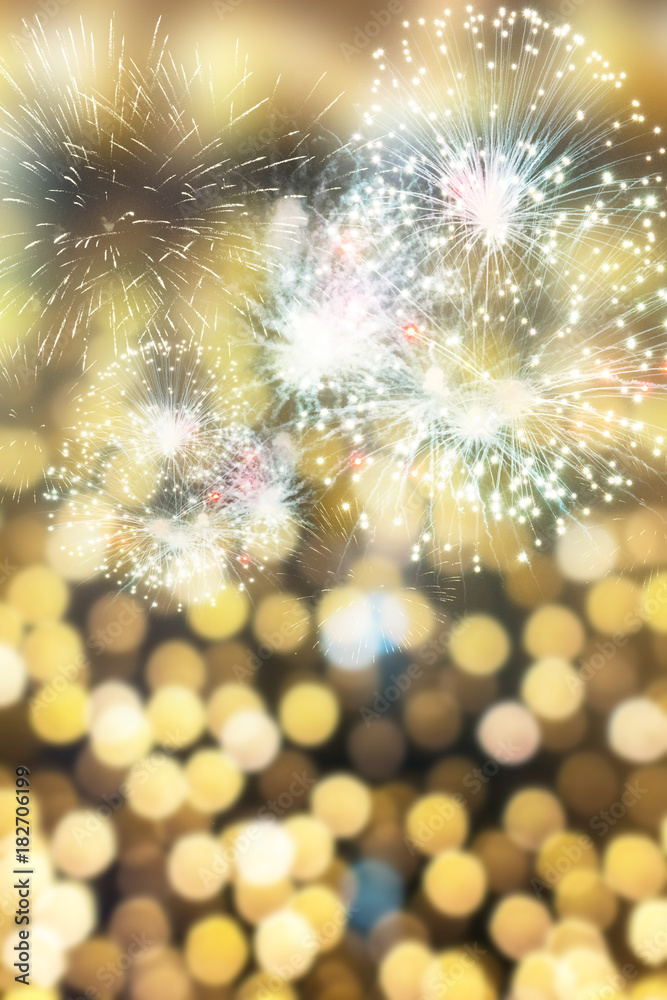 Fototapeta premium Abstract holiday background with New Year's fireworks and copy space